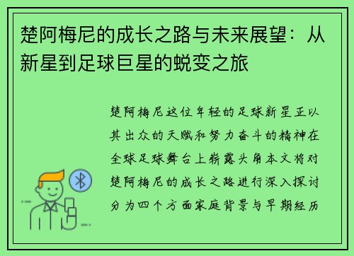 楚阿梅尼的成长之路与未来展望：从新星到足球巨星的蜕变之旅