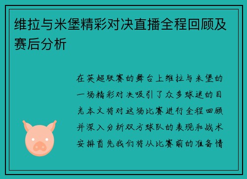 维拉与米堡精彩对决直播全程回顾及赛后分析