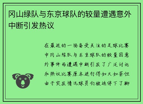 冈山绿队与东京球队的较量遭遇意外中断引发热议
