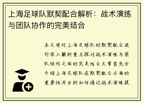 上海足球队默契配合解析：战术演练与团队协作的完美结合