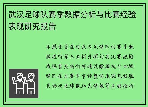 武汉足球队赛季数据分析与比赛经验表现研究报告